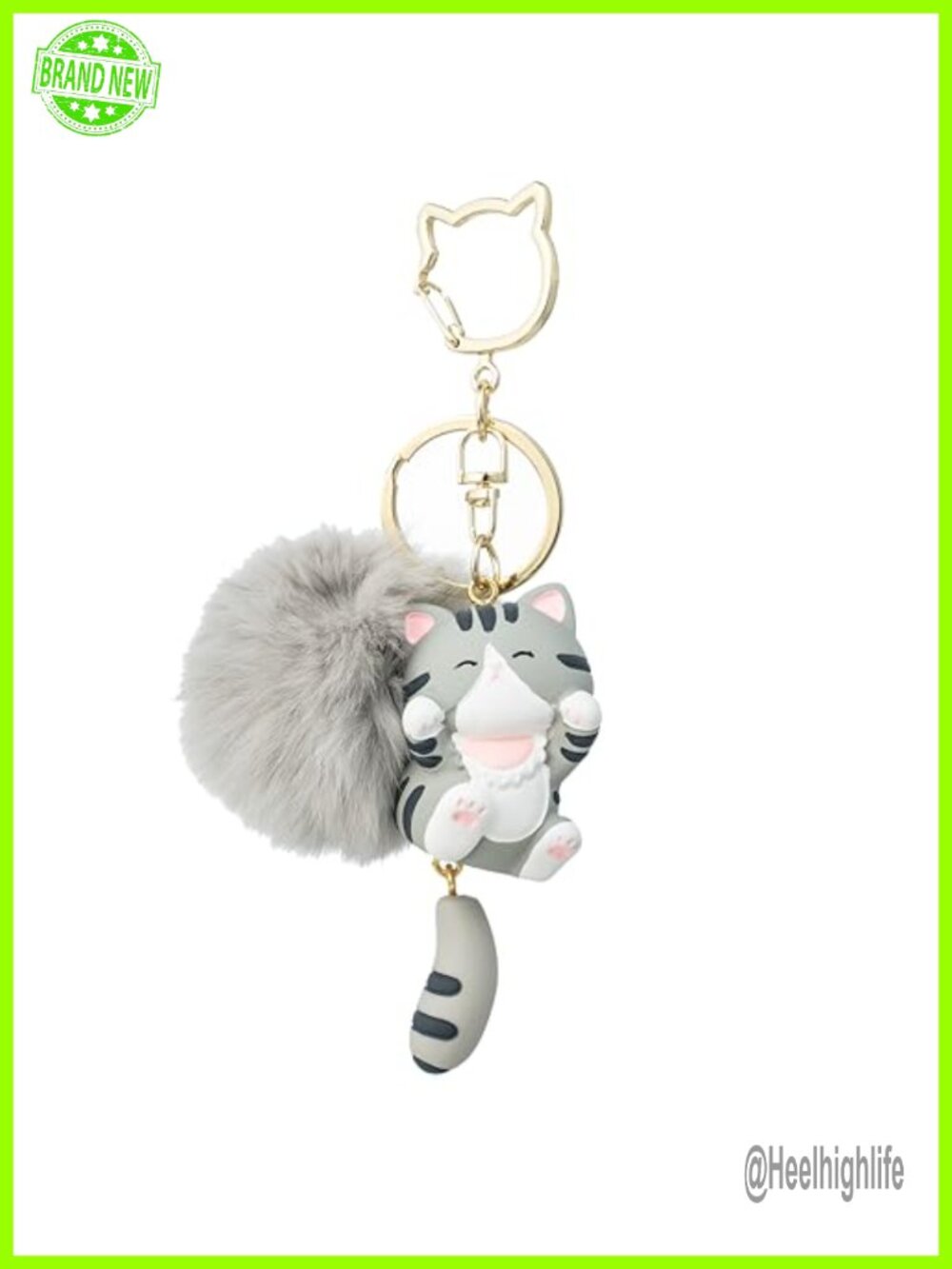 Plush Cat Keychain Bag Charm Pom Pom Purse Accessory